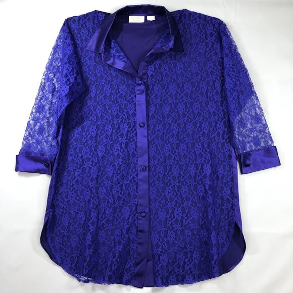 Victorias Secret Satin Lace Nightgown Small Purple Floral Button Up Womens - Picture 16 of 16